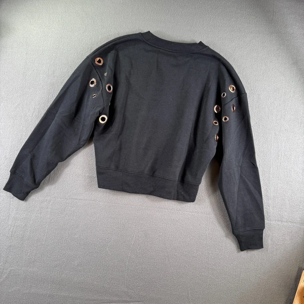 Good American Cropped Sweater Women 2 Black Rivets Grommet‎ Goth Punk Grunge Y2K